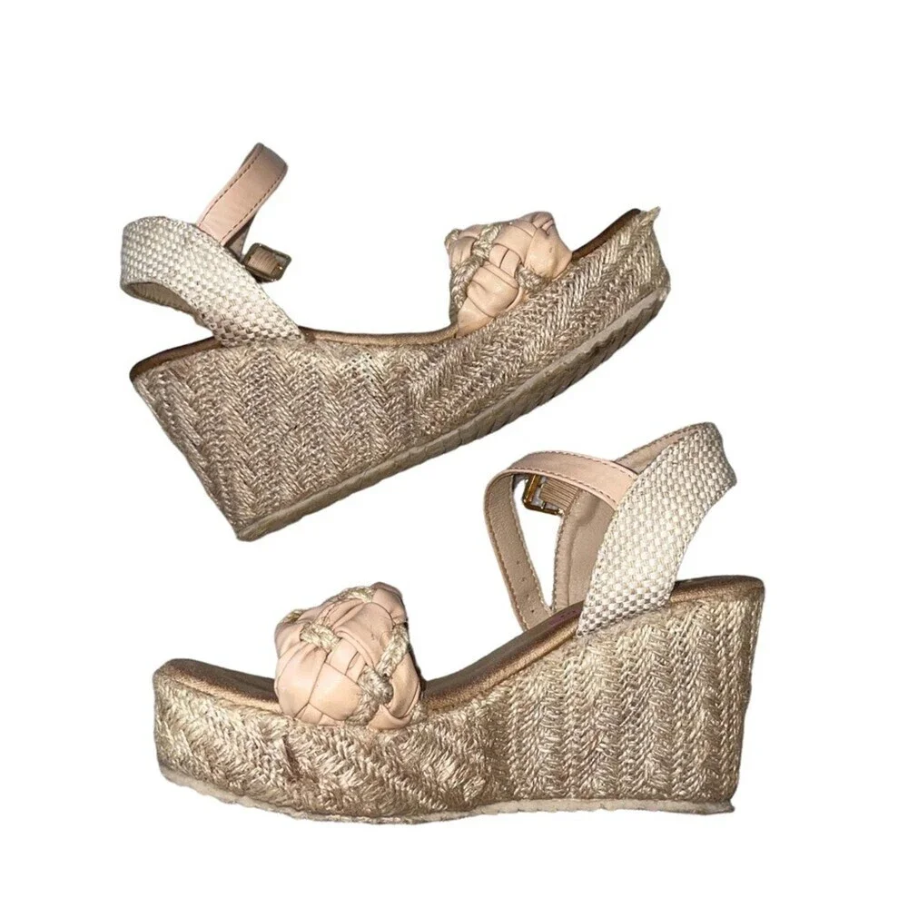 Charming Charlie tan and wedge sandal heels SZ 5.5 only worn a few times